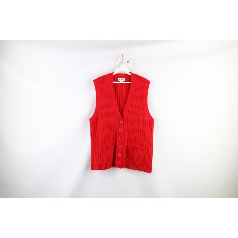 Vintage 90s Streetwear Womens XL Ribbed Knit Kurt Cobain Cardigan Sweater Vest